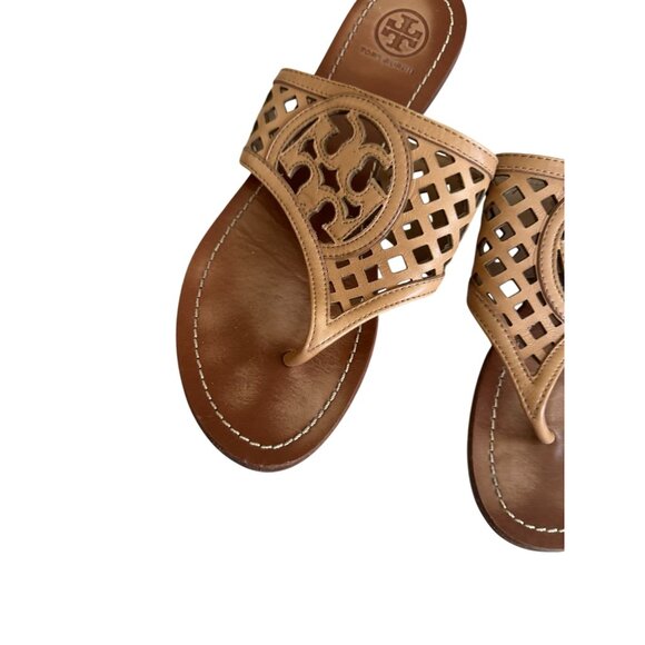 TORY BURCH Tan Leather Logo Sandals Size 7 - Picture 2 of 6